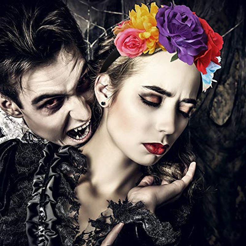 WILLBOND 3 Pcs Mexican Rose Flower Crown Headband Day of The Dead Headband Halloween Cosplay Headpiece(Fresh Colors)