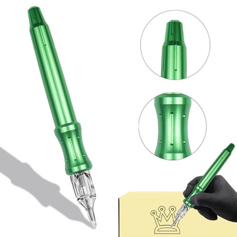 CHIITEK Handpoke Tattoo Kit Metal Manual Tattoo Kit DIY Tattoo Tool Kit For Home Use With Tattoo Ink 20PCS Tattoo Cartridge Needles Green