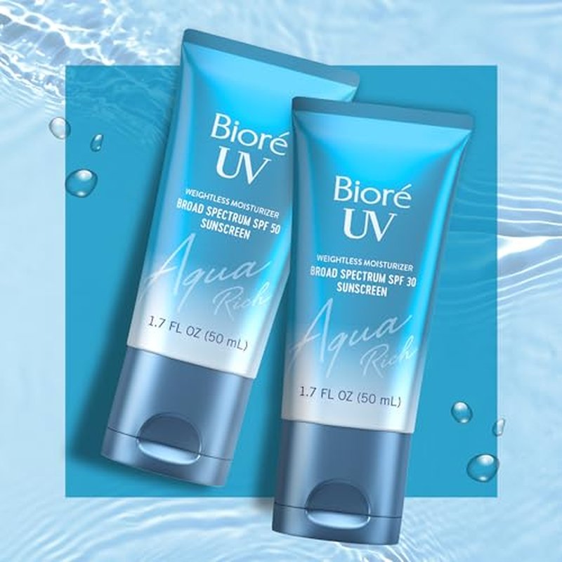 Biore UV Aqua Rich SPF 30 PA+++ Daily Moisturizer Sunscreen for Face, For Sensitive Skin, Oil Free, Hyaluronic Acid, Vegan, Oxybenzone & Octinoxate Free, Dermatologist Tested, 1.7 Oz