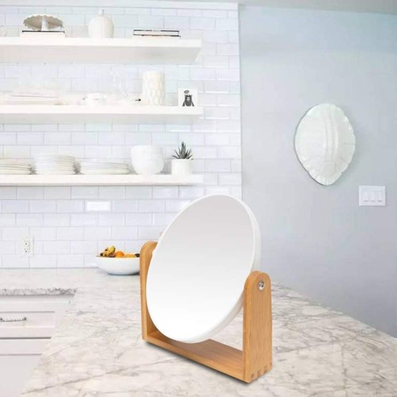 YEAKE Vanity Makeup Mirror with Natural Bamboo Stand,8 Inch 1X/3X Magnification Double Sided 360 Degree Swivel Magnifying Mirror,Portable Table Desk Countertop Mirror Bathroom Shaving Make Up Mirror