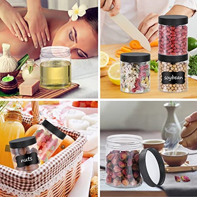 48PCS 8OZ Plastic Jars with Screw On Lids, Pen and Labels Refillable Empty Round Slime Cosmetics Containers for Storing Dry Food, Makeup, Slime, Honey Jam, Cream, Butter, Lotion