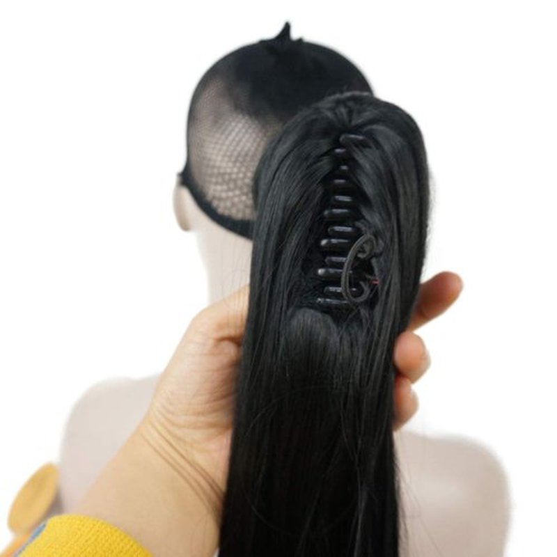 Lydell 24" Long Straight Styled Clip In Claw Ponytail Hairpiece Synthetic Hair Extension with a jaw/claw clip Black