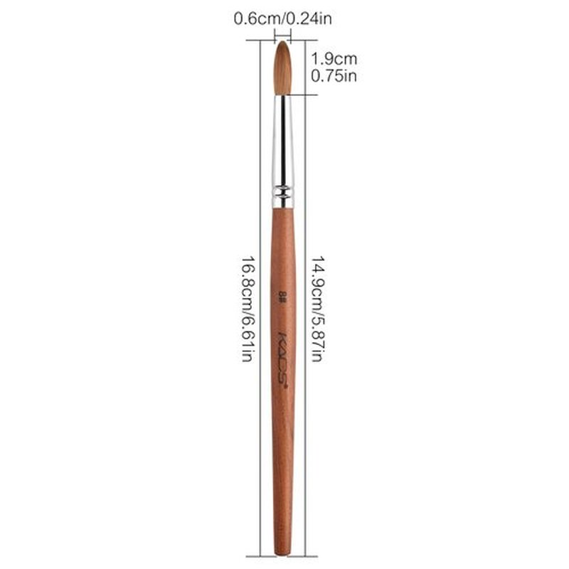 KADS 8# Pure Kolinsky Hair Bristles Acrylic Nail Brush Oval Crimped Shaped RedWood Handle Professional Salon Quality (8#)
