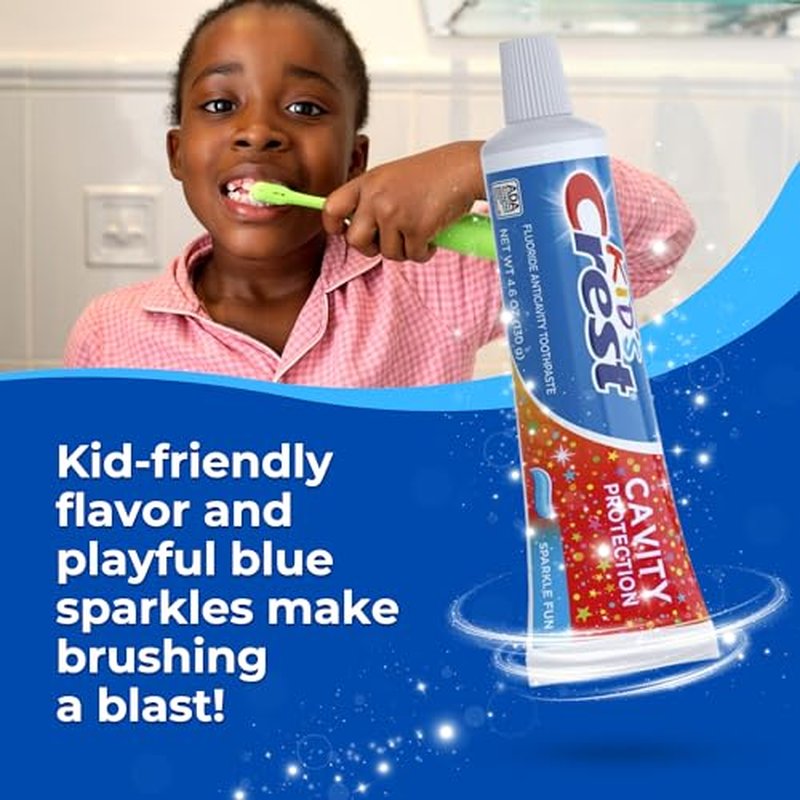 Crest Kids Cavity Protection & Enamel Care Bundle by VenDesta: 2-Pack Crest Kid's Cavity Protection Toothpaste Sparkle Fun Flavor Toothpaste, 4.6 oz - Crests Effective Dental Defense.