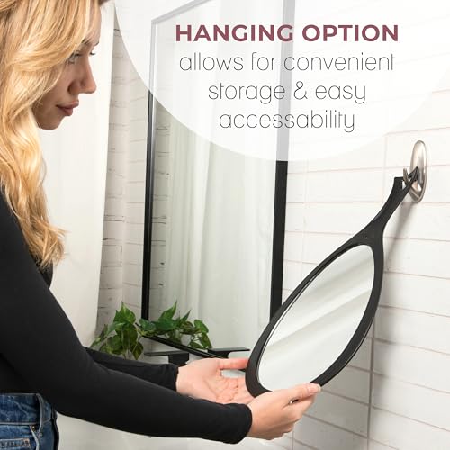 Zadro Salon Professional Extra Large Hand Mirror with Handle, 10" W x 19" L, Multi-Purpose Oval Handheld Mirror with New Distortion-Free Reflection (1, White, Large (Pack of 1))