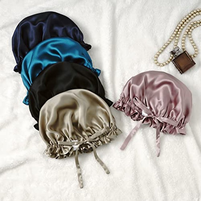 ZIMASILK 100% Mulberry Silk Bonnet for Women Hair Care, Double-Layer Silk, Natural Silk Hair Wrap for Sleeping with Elastic Stay On Head (1Pc, Navy Blue)