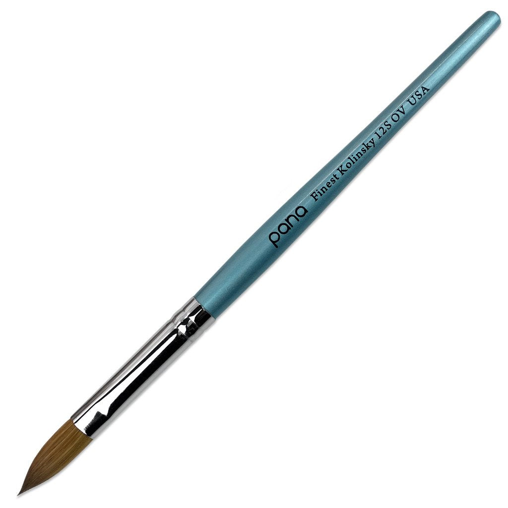 pana USA Acrylic Nail Brush100% Pure Kolinsky Hair New Teal Wood Handle with Silver Ferrule Oval Crimped Shaped Style (Size # 10)
