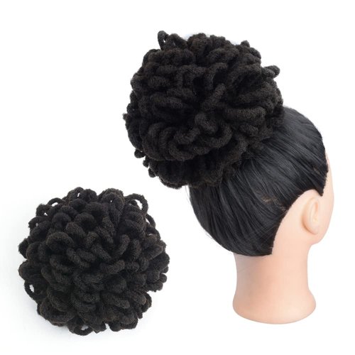 Yinmei Baibian 10inch Loc Ponytail Drawstring Petal Bun Afro Dreadlock Buns Pony Tail Curly Puff Braided Ponytails for Black Women Faux Locs Braided Bun(2#)
