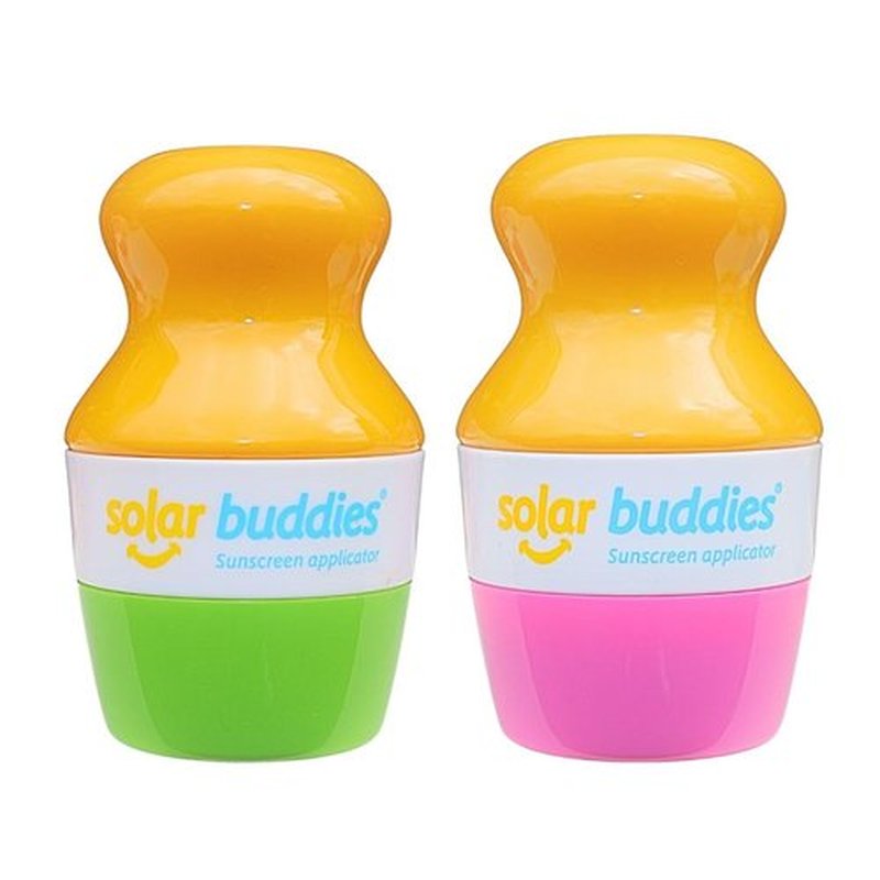 Solar Buddies Sunscreen Applicator - Pink & Green Duo - BPA-Free Refillable Roll on Sponge Sunscreen, Suncream & Lotion Applicator For Kids, Adults & Families - Holds 3.4fl oz, Perfect Size for Travel