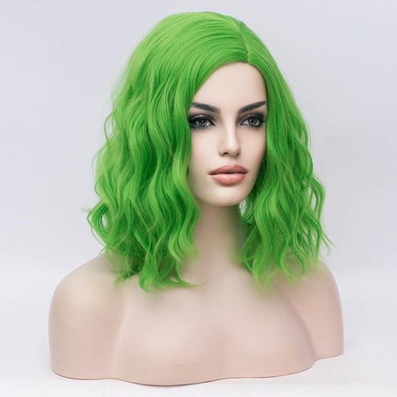 BERON Green Wigs for Womens Short Curly Wavy Wig Girls Light Green Side Part Wigs Shoulder Length Heat Resistant Synthetic Cosplay Party or Daily Used Wigs