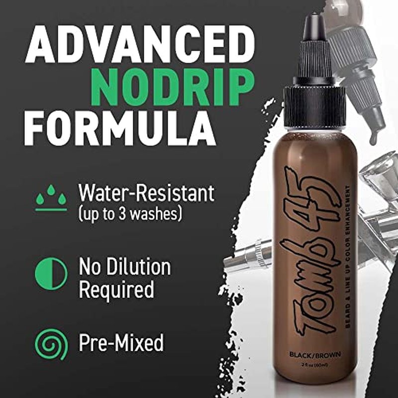 Tomb45 Beard & Lineup Enhancement (Brown/Black) - Water-proof, Shampoo safe, Safe on Skin