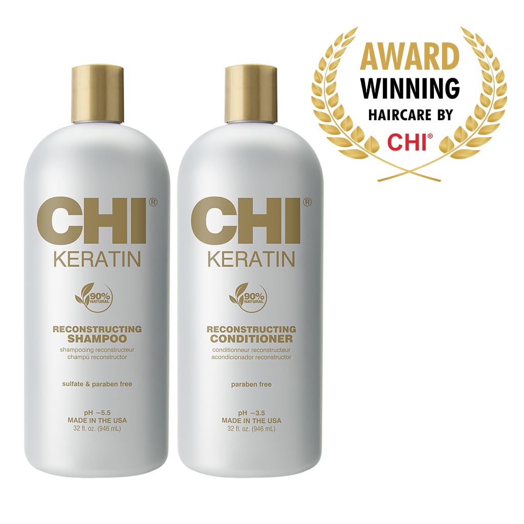 CHI Keratin Reconstructing Shampoo, Delivers Healthier Hair, Adds Shine & Helps Prevent Future Breakage, Sulfate, Paraben, & Cruelty-Free, 32 Oz