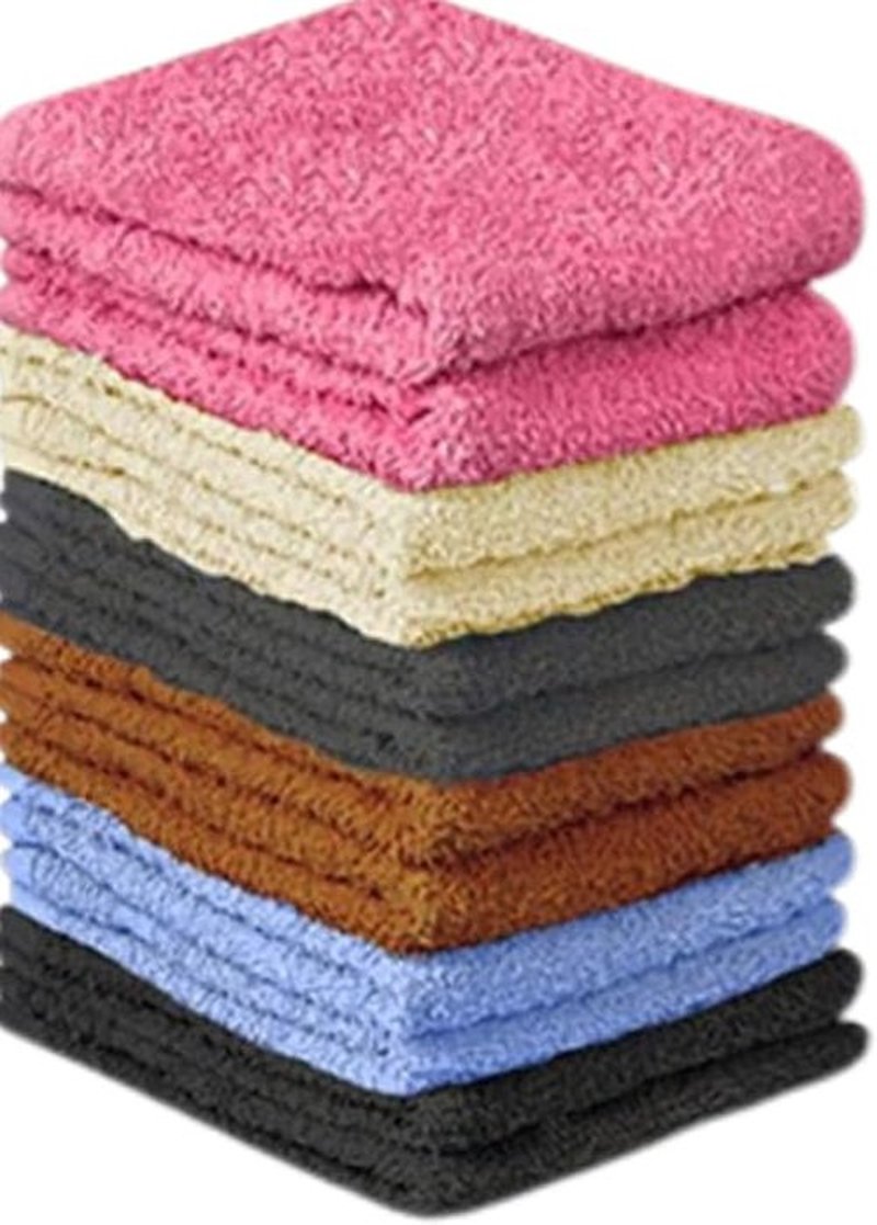 QUBA LINEN 100% Cotton - Wash Cloth Set - Pack of 24, Flannel Face Cloths, Highly Absorbent and Soft Feel Fingertip Towels (Multi Color, 12x12 Pack of 12)