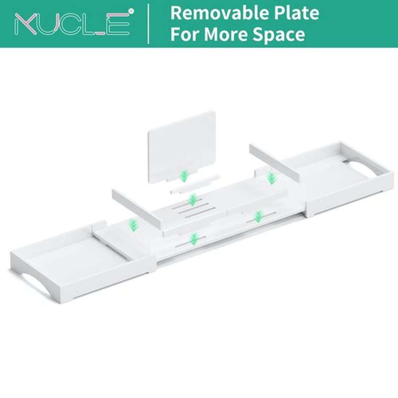 Kucle Expandable Acrylic Bathtub Tray - 23-42 Inches Bath Caddy Tray for Bathtub, Luxury Bath Tub Tray Table for Home Spa, Bath Tray for Tub, Bathroom Tub Accessory Birthday Gift for Her (White)