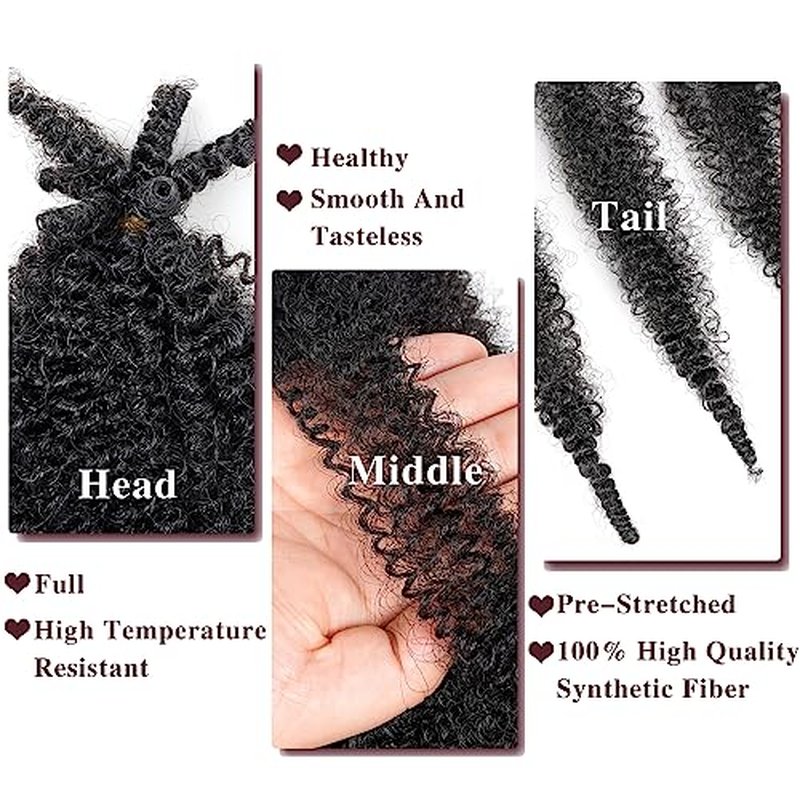Spring Twist Hair Marley Twist Braiding Hair Crochet Hair 8packs Afro Twist Hair Cuban Twist Hair Marley Twist Hair Kinky Braiding Hair Synthetic Hair Extension For Women (1B, 16 Inch (Pack of 8))