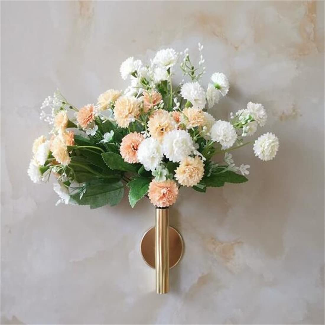 2 Pcs Gold Wall Decor, Plant Wall Vase Metal Tube Decoration Holder Used to Display Dried Flowers, Faux Flowers, Fake Flowers, Also Suitable for Gravestone Memorial Decoration (Round Gold)