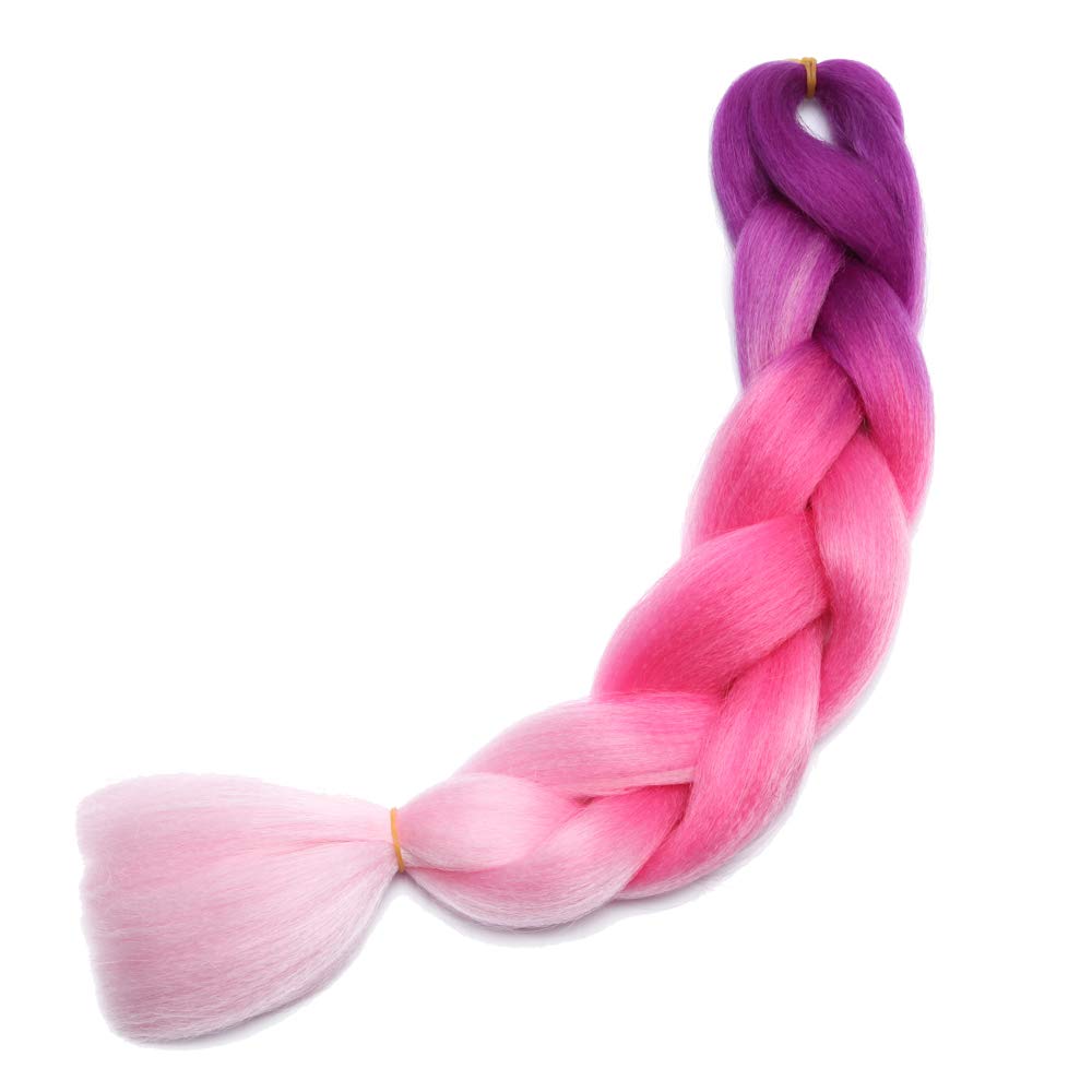 24" Ombre Jumbo Braiding Hair Extensions Jumbo Braid Hair Ombre Long Jumbo Braids For Box Twist Braid Crochet Hair High Temperature 3 Tone Colored (3 Bundles, Purple to Rose Red to Pink)