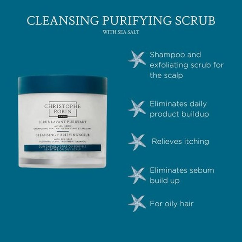 Christophe Robin Cleansing Purifying Scrub with Sea Salt for Oily and Itchy Scalp Detox 75ml (Low Dioxane) 2024 Edition