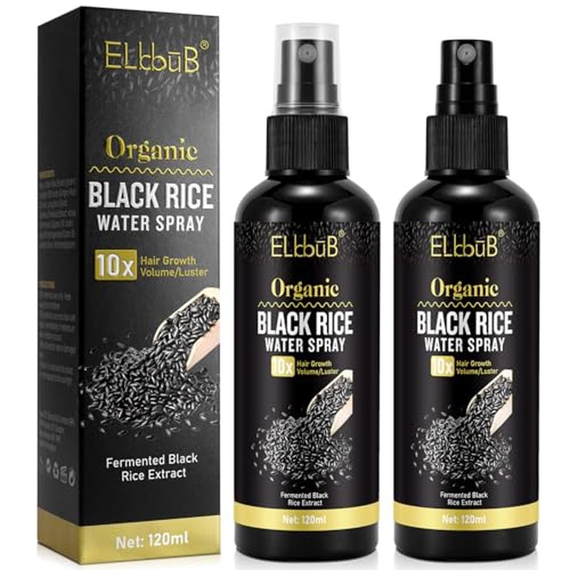 Black Rice Water Hair Growth Serum Spray - Natural Vegan Hair Regrowth Treatment for Men & Women with Castor Oil and Ginger - Ideal for Damaged, Dry Hair - Enhances Thickness, Length, Luster