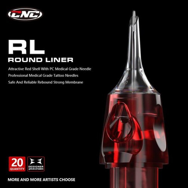 CNC 9RL Tattoo Needles Cartridge 20Pcs #12 Standard Disposable Needles Round Liner with Membrane EN04-20-1209RL