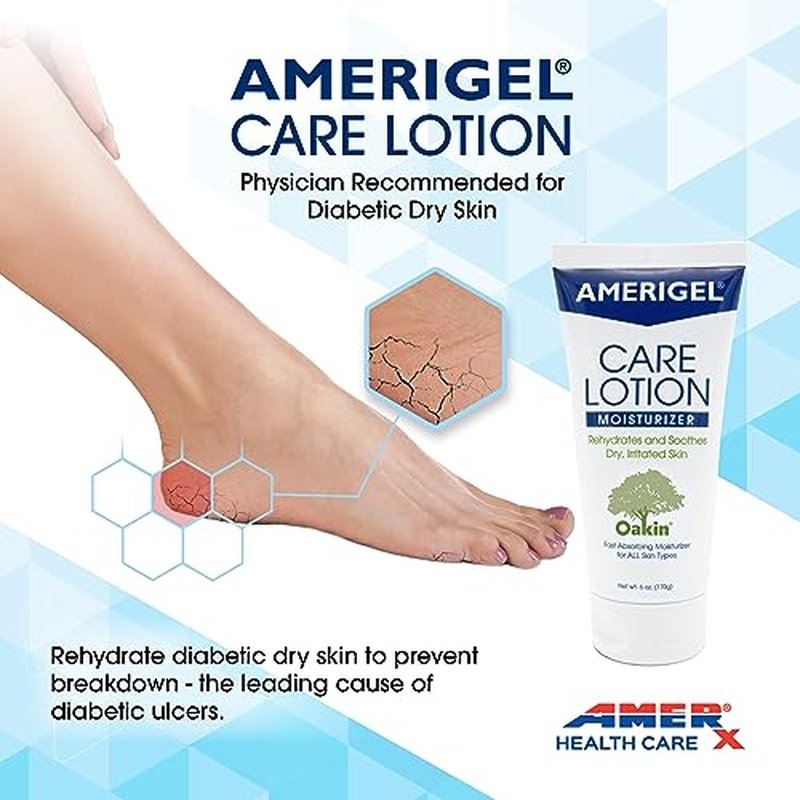 AMERIGEL Care Lotion – Hypoallergenic Moisturizer - Diabetic Skin Care - Rehydrates and Soothes Dry, Irritated Skin - 6 oz.