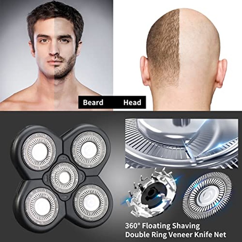 HONTEC 5 Blades Head Shaver Replacement Heads Electric Shaver Head Shaver Universal Replacement Blade Electric Razor Shaver Head (5D Black)