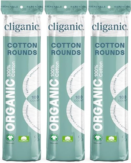 Cliganic Premium Cotton Rounds for Face (200 Count) | Makeup Remover Pads, Hypoallergenic, Lint-Free | 100% Pure Cotton (Packaging May Vary)
