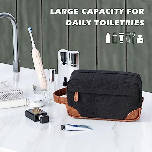 Vorspack Large Toiletry Bag Hanging Dopp Kit for Men Water Resistant Canvas Shaving Bag with Large Capacity for Travel- Black