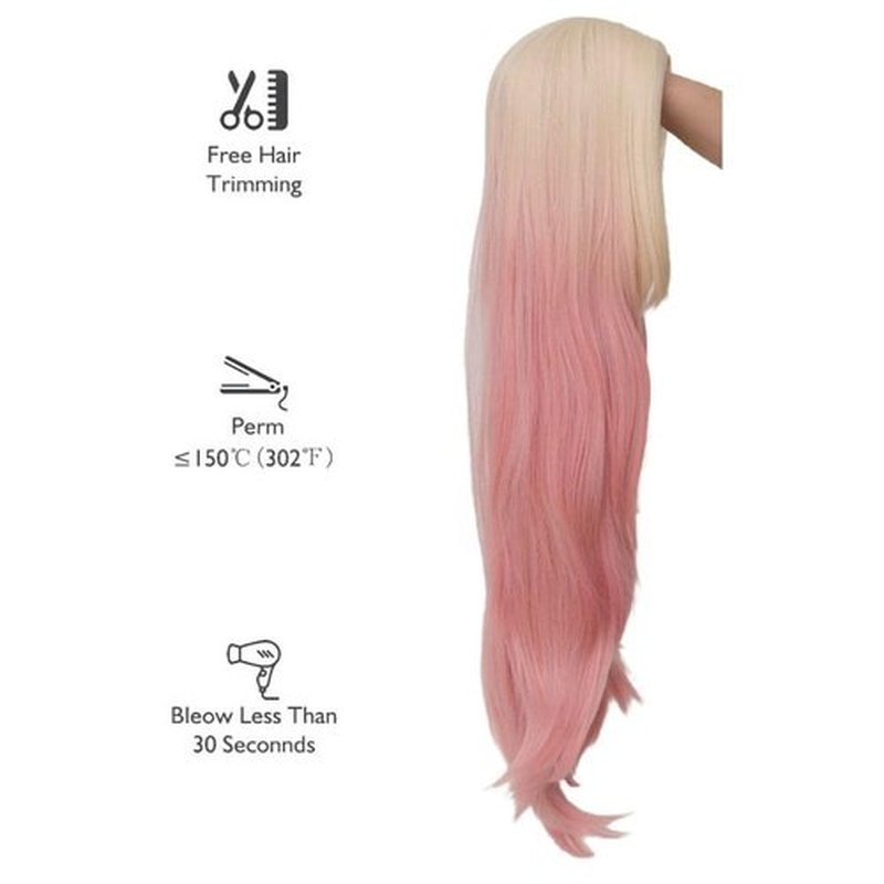Tseses Blonde to Pink Long Wigs for Women with Bangs Ombre Long Straight Middle Part Natural Wig Synthetic Heat Resistant Halloween Cosplay Costume Hair Wig