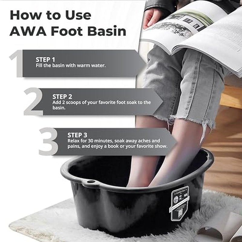 AWA Foot Soaking Tub for Soaking Feet, Extra Large Pool Foot Bath Soak Tub,Sturdy Feet Soaking Tub and Pedicure Bowl, Foot Spa Kit for Women and Men (Black Foot Tub)