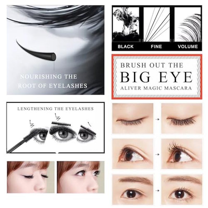 Waterproof Mascara Black, 2 Pack Mascara Volume and Length, 4D Silk Fiber Mascara Black, Long-Lasting Lengthening Amazing Lashes Mascara, Feathery Soft Full Lashes Big Eyes