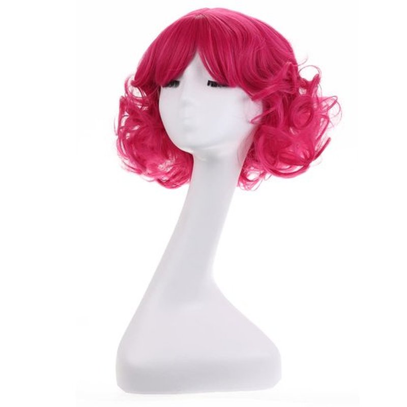 MAGQOO Hot Pink Wig Magenta Wig with Bangs Women Girls Short Curly Wavy Rose Red Wig Synthetic Cosplay Costume Wig