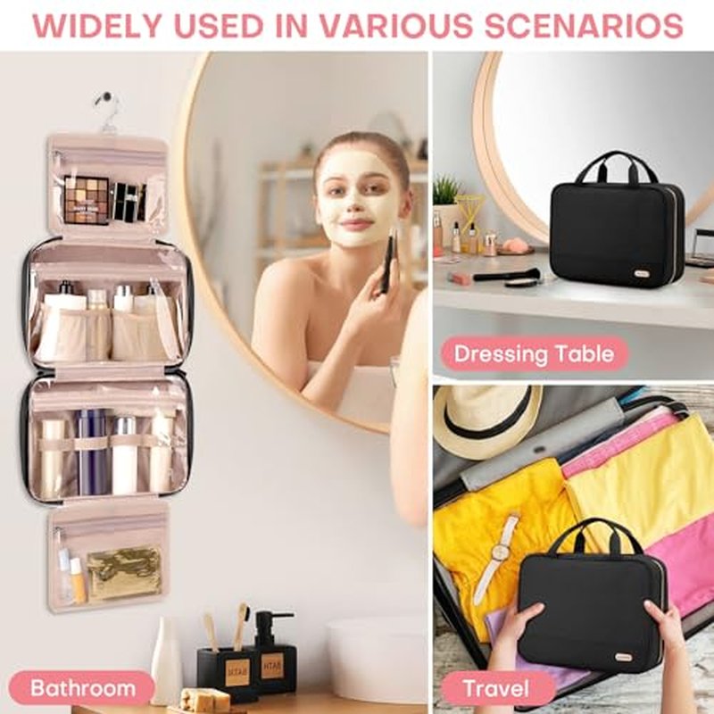 BALULHG Travel Toiletry Bag for Women with Hanging Hook Traveling Essentials Organizer Water-Resistant Hanging Makeup and Toiletry Bag for Cosmetic Toiletries Make-Up,039-Small-Black