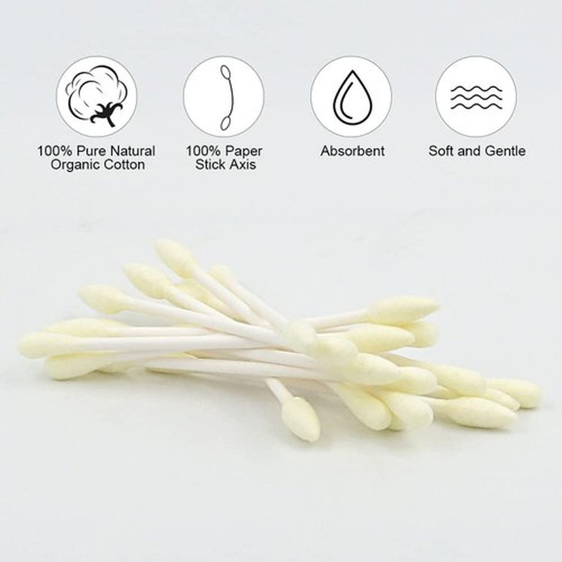 HOMEFOX Yellow Cotton Swabs Precision Pointed - 400 Count Pointy Organic Cotton Bud Double Side Tightly Wrapped Cotton Tips Paper Stick Soft Gentle Lint-Free Cruelty-Free Pointy & Round (Lemon Yellow)