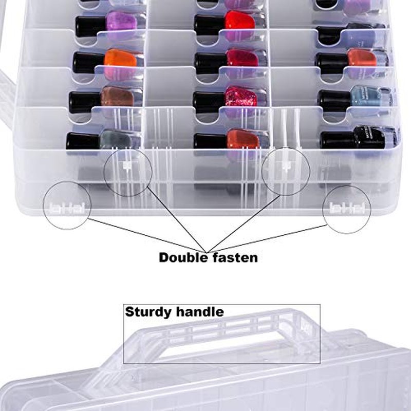DreamGenius Nail Polish Organizer Case for 48 Bottles, Double Side Nail Polish Holder with Adjustable Dividers, Portable Nail Polish Storage Organizer with 2 Nail Separators, Pink