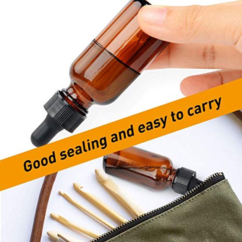 Nelipo 1oz Amber Glass Bottles for Essential Oils with Glass Eye Dropper - Pack of 12