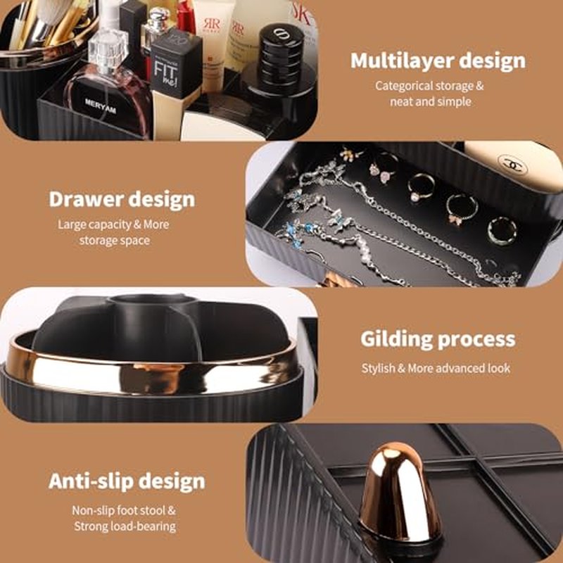 Molutsody Makeup Organizer for Vanity, Cosmetic Display Case with Drawers, Fits Makeup, Skincare Products, Brushes, Lipsticks, and Other Accessories, Versatile Storage Solution (Black)