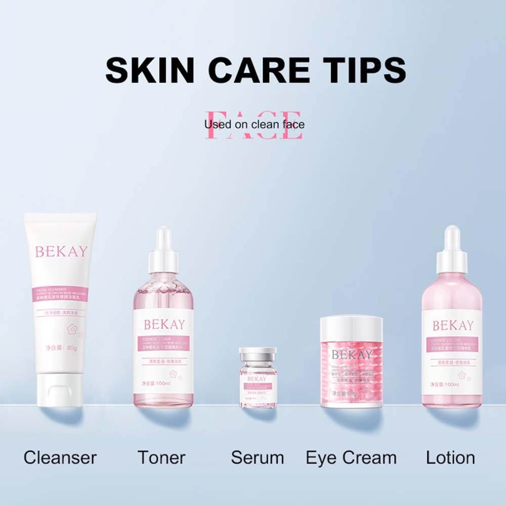 R RadiantRise Refreshing & Moisturizing 8-Piece Sakura Skin Care Set and Kit for Women Christmas Gift Valentine's Day Gift