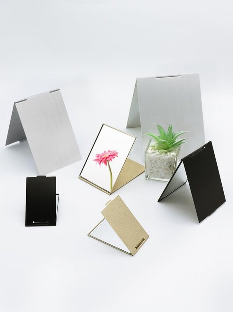 MIRRORNOVA Portable Folding Mirror, Ultra-Slim Durable Makeup Tabletop Mirror for Travel with Aluminum Shell, Gold, Mini Size, 3.3''