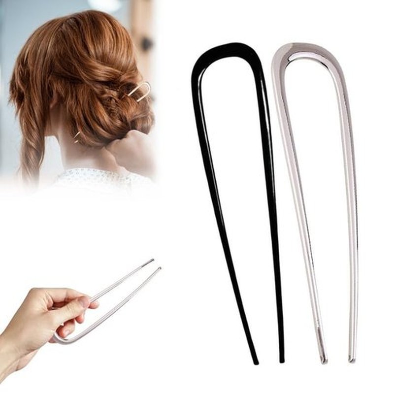 French Hair Pins, 2024 New 5.5 Inch U-Shaped Large French Hair Pins, Metal Hair Pins for Women Girls, Hair Fork French Twist Hair Pin Hair Sticks for Buns, Fine and Thick Long Hair(Black+Silver)