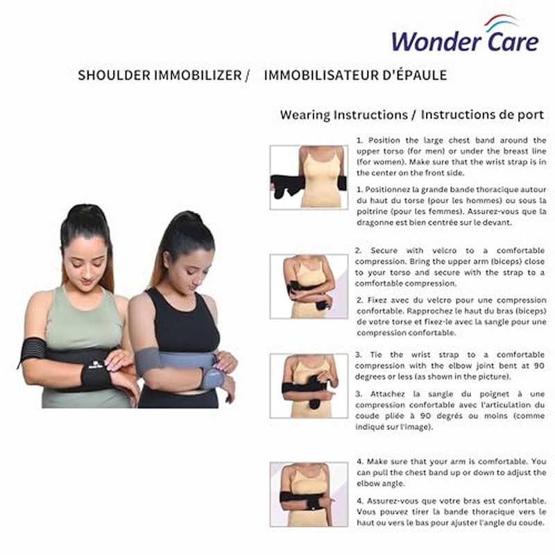 Wonder Care-Left Right Shoulder Immobilizer Arm Sling Elastic Brace for Clavicle Collar Bone Dislocation Subluxation Shoulder stabilizer Compression Brace After Rotator Cuff Surgery - Black-Size 6