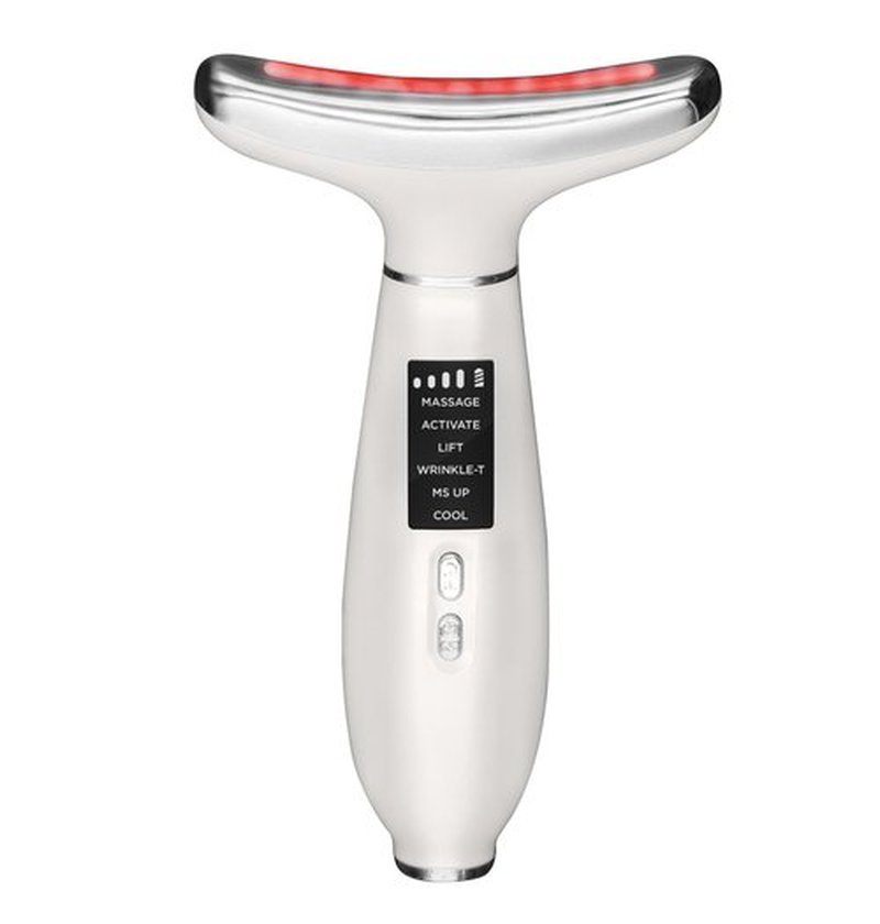 SOLVANTA 4-in-1 Red Light Face Massager Device: Gentle Heating, Vibration, Cool and 4-Color LED Light – Home Self-Care Tool for Skin Wellness (White)