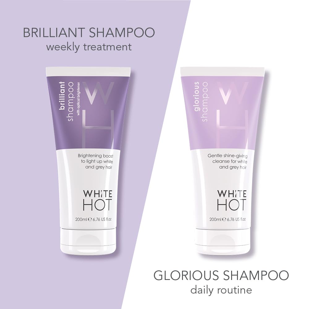 White Hot Brighten Duo: Brilliant Shampoo & Luminous Conditioner 200ml, lights up white & grey hair, banishes brassy tones, purple shampoo