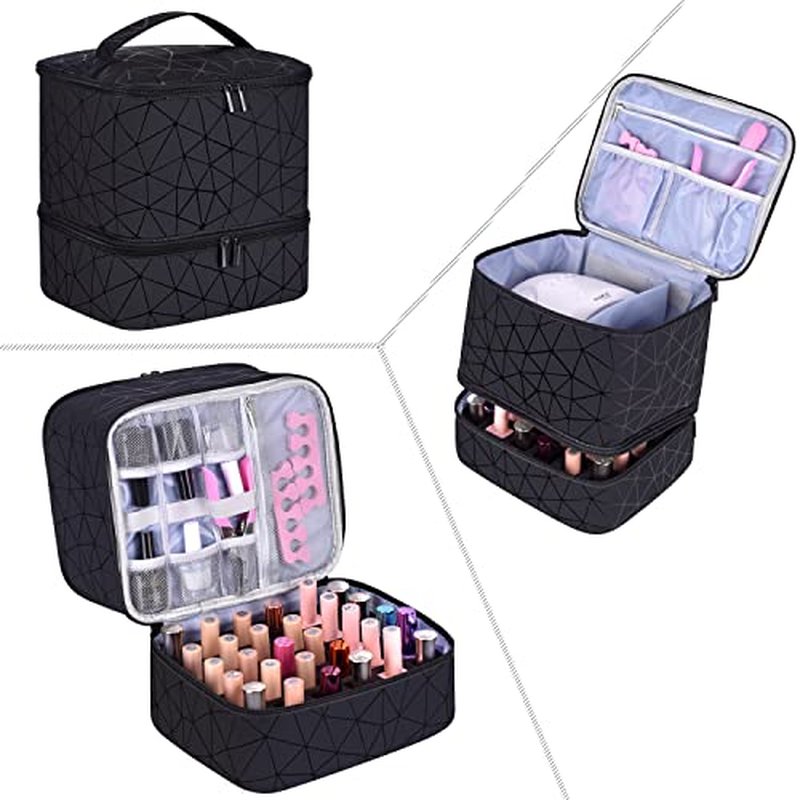 RZMAYIS Nail Polish Carrying Case Bag-Holds 30 Bottles, Double-Layer Nail Polish Storage and Nail Dryer Case (Black)