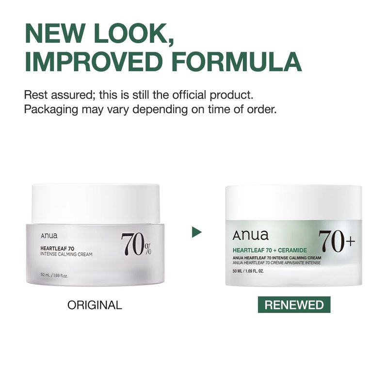 Anua Heartleaf 70 Intense Calming Cream with Ceramide & Panthenol, Face Moisturizer for Dry Skin, Barrier Repair, Glass Skin Hydration, Fragrance-free, Paraben-free, Korean skin care, 1.69 fl.oz