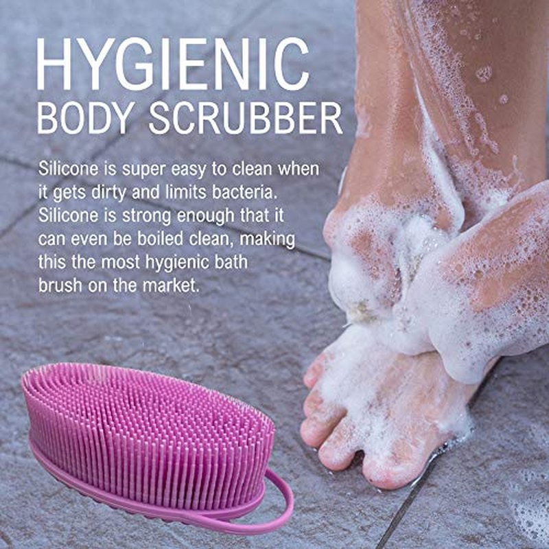 Avilana Silicone Exfoliating Body Scrubber – Dual-Sided Silicone Loofah for Shower, Body Scrubber for Men & Women, Gentle Loofa Alternative, Easy-to-Clean Silicone Body Scrubber(Pink with Silver)