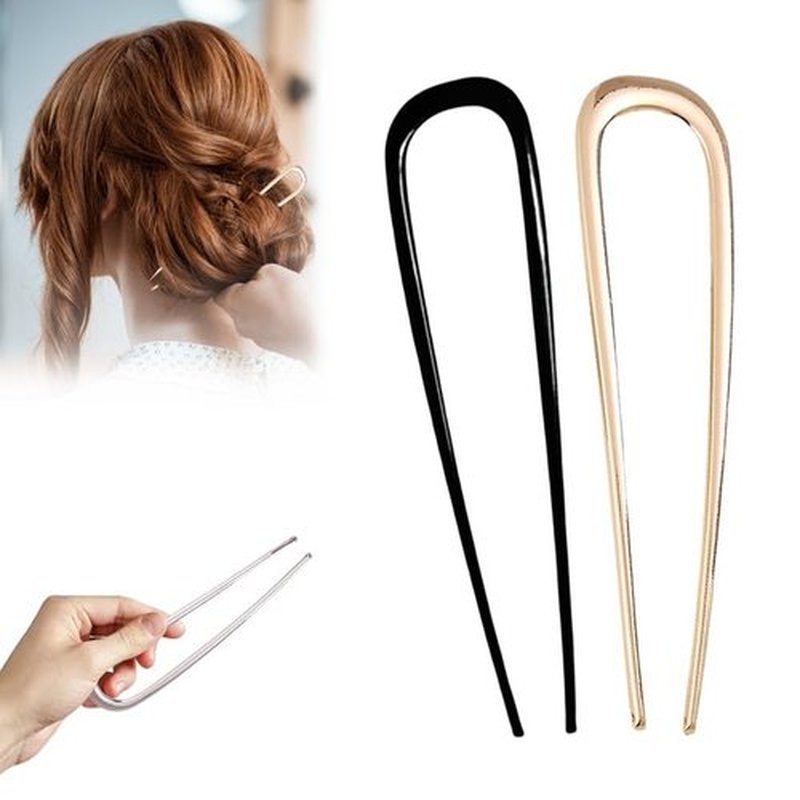 French Hair Pins, 2024 New 5.5 Inch U-Shaped Large French Hair Pins, Metal Hair Pins for Women Girls, Hair Fork French Twist Hair Pin Hair Sticks for Buns, Fine and Thick Long Hair(Golden+Black)