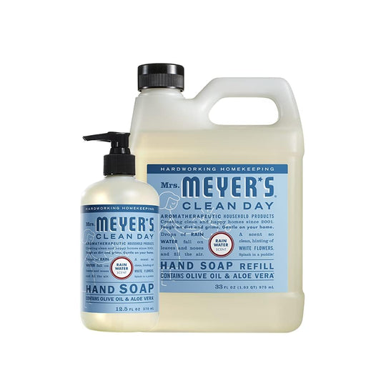 Mrs. Meyer's Liquid Hand Soap - Rainwater Scent | 33 oz Refill & 12.5 oz Bottle Set
