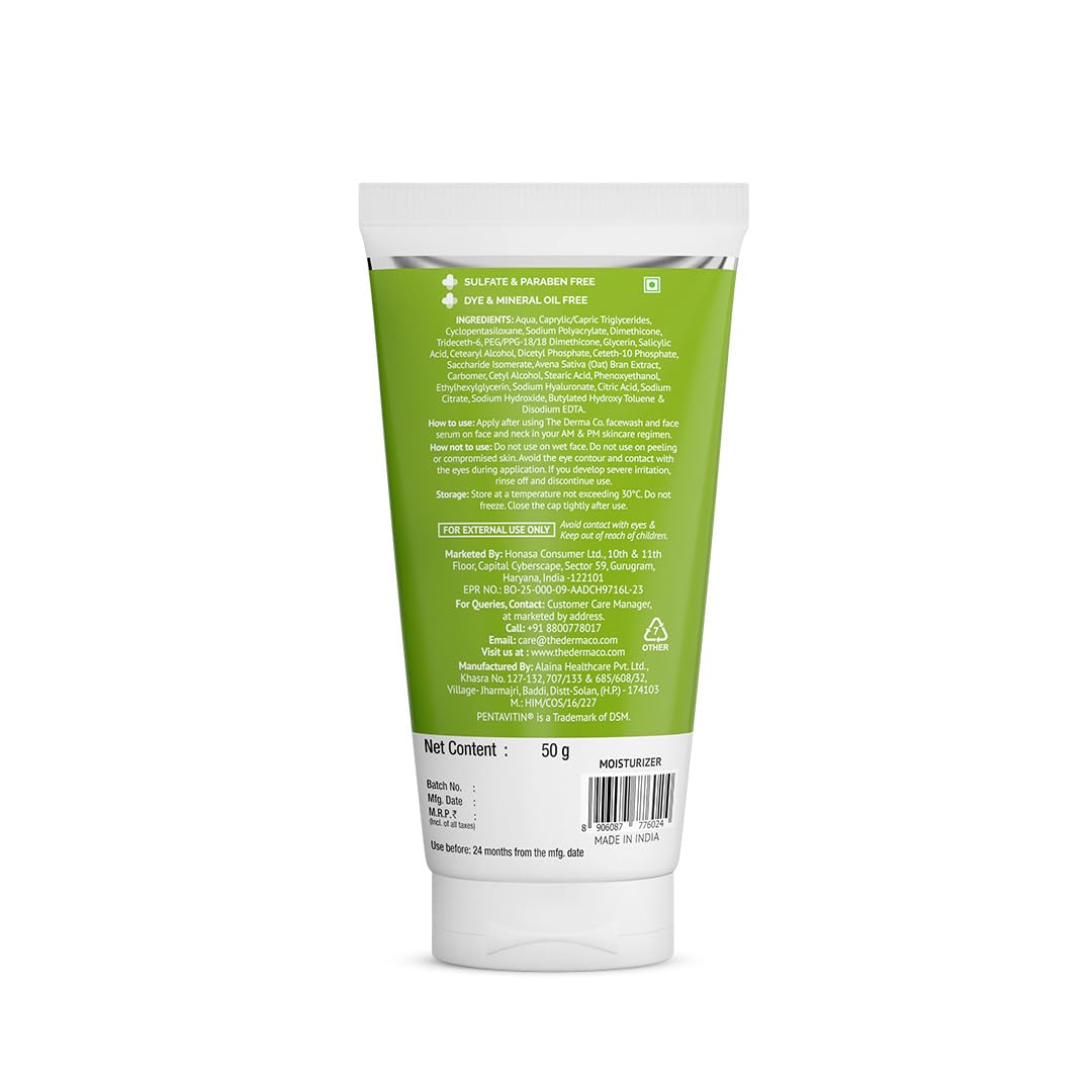 The Derma Co 1% Salicylic Acid Oil-Free Moisturizer For Face with Oat Extract Fights Active Acne Deeply Moisturizes 50 g