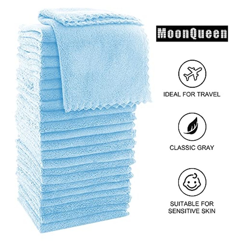 MOONQUEEN Ultra Soft Premium Washcloths Set - 12 x 12 inches - 24 Pack - Quick Drying - Highly Absorbent Coral Velvet Bathroom Wash Clothes - Use as Bath, Spa, Facial, Fingertip Towel (Aquamarine)